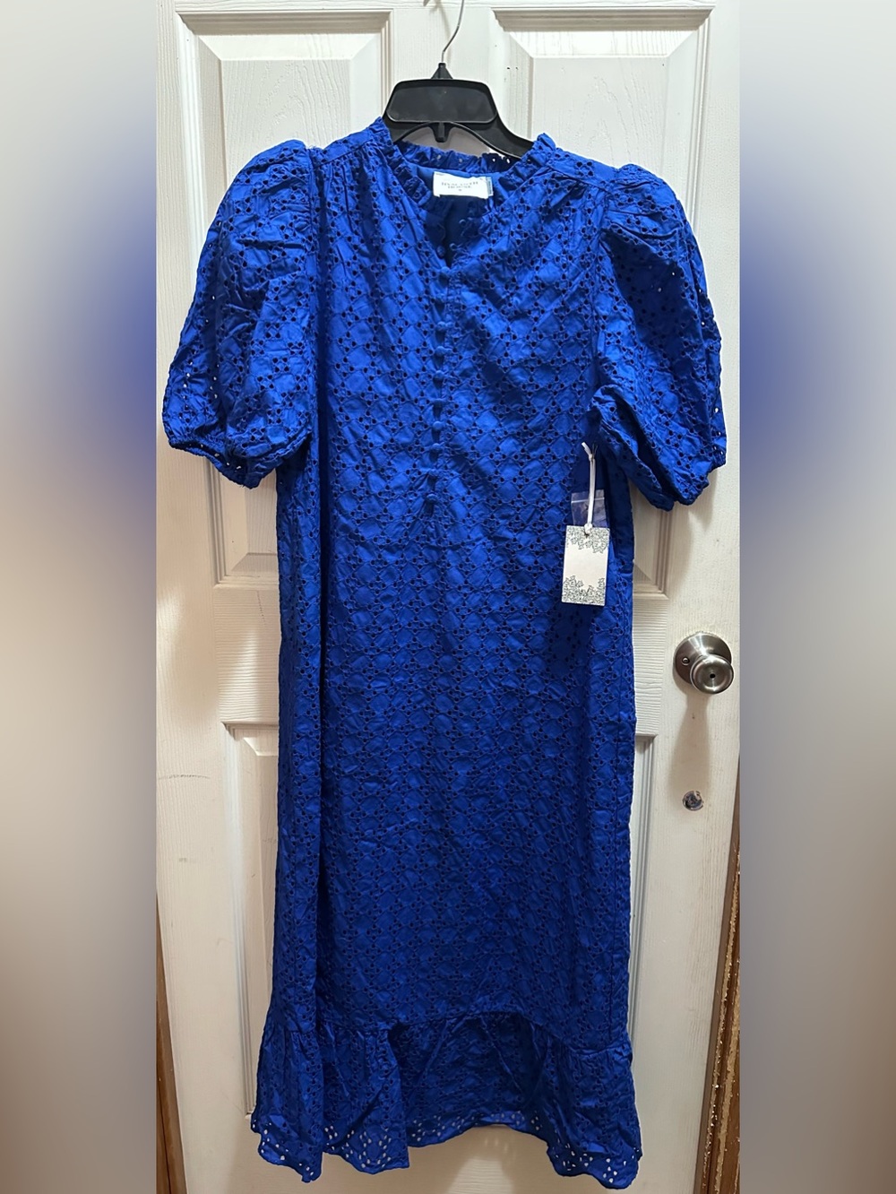 Tuckernuck Cobalt Blue Eyelet Maxi Dress with Puff Sleeves